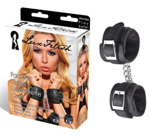 LUX FETISH Faux Fur Unisex Leatherette Cuffs - LUX FETISH Faux Fur Unisex Leatherette Cuffs