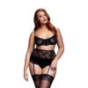 LACY BRA & CINCHER & PANTY SET Q/S - Σετ 3 τεμαχίων με μαύρη μαλακή δαντέλα.