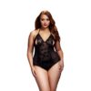 BACI - BLACK LACE BODYSUIT & BRA SLITS RED BOW QUEEN SIZE - Κορμάκι με c-through υφάσμα