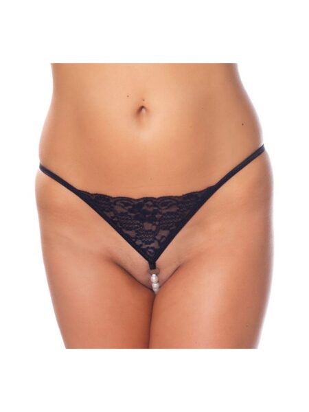 AMORABLE - BLACK G-STRING W. PEARLS OS (1331) -