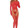 Bring It Over Bodystocking - One Size - Red