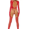 Bring It Over Bodystocking - One Size - Red