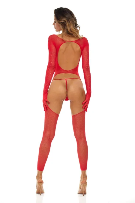 Bring It Over Bodystocking - One Size - Red