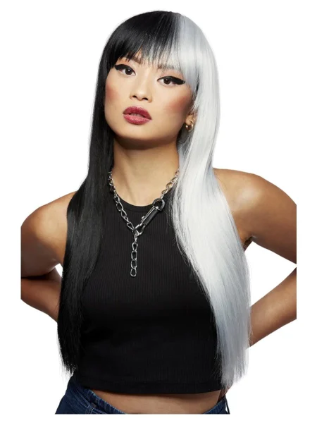 Manic Panic® Raven™ Virgin™ Downtown Diva Wig, Long Straight with Curved Fringe, Heat Styleable