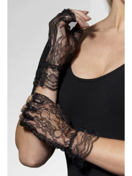 Fingerless Lace Gloves, Black