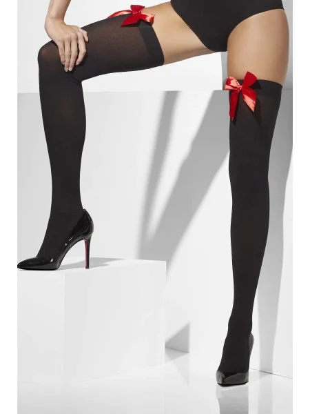 Opaque Hold-Ups, Black, with Red Bows