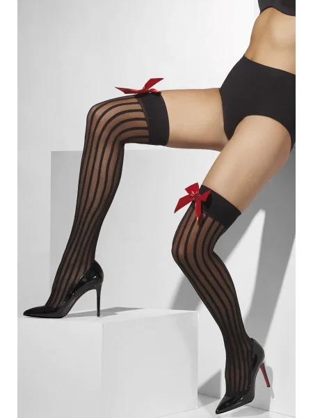 Sheer Hold-Ups, Black, Red Bows and Sequin Hearts