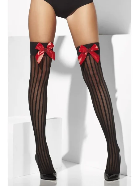 Sheer Hold-Ups, Black, Red Bows and Sequin Hearts