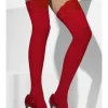 Sheer Hold-Ups, Red, Lace Tops