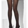 Sheer Tights, Black, Vertical Stripes