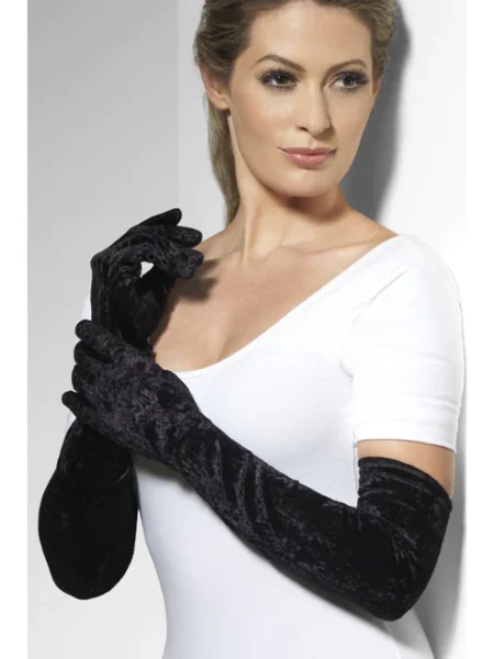 Velveteen Gloves, Black, Long