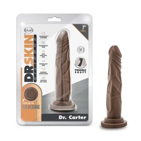 Ρεαλιστικό Ομοίωμα πέους Dr. Skin Silicone By Blush® | Dr. Carter Realistic Chocolate 7.5-Inch Long Dildo With Suction Cup Base