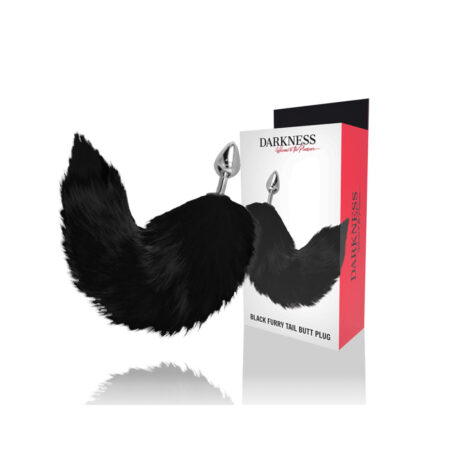 Πρωκτική σφήνα DARKNESS - SILVER ANAL PLUG 8 CM WITH BLACK TAIL