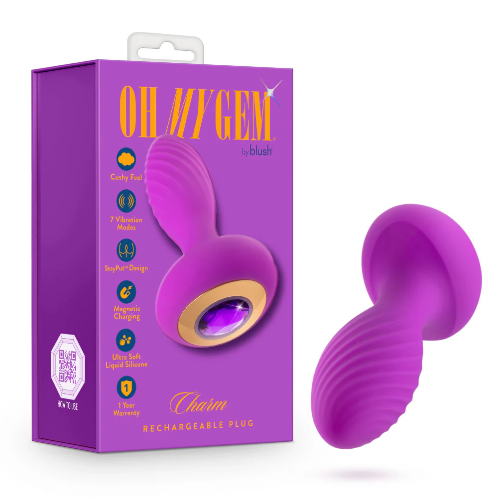 Πρωκτική σφήνα με δόνηση Oh My Gem By Blush® | Charm 4.5 Inch Vibrating Anal Plug Massager With Stayput™ Design & Amethyst Gem Base – In Purple