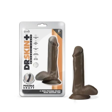 Ρεαλιστικό ομοίωμα πέους Dr. Skin Plus By Blush® | Realistic Chocolate 6.5-Inch Long Soft Yet Erect & Posable Dildo With Balls & Suction Cup Base