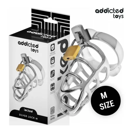 Κλουβί πέους ADDICTED TOYS LOCKED - SILVER LOCK METAL PENIS CAGE SIZE M
