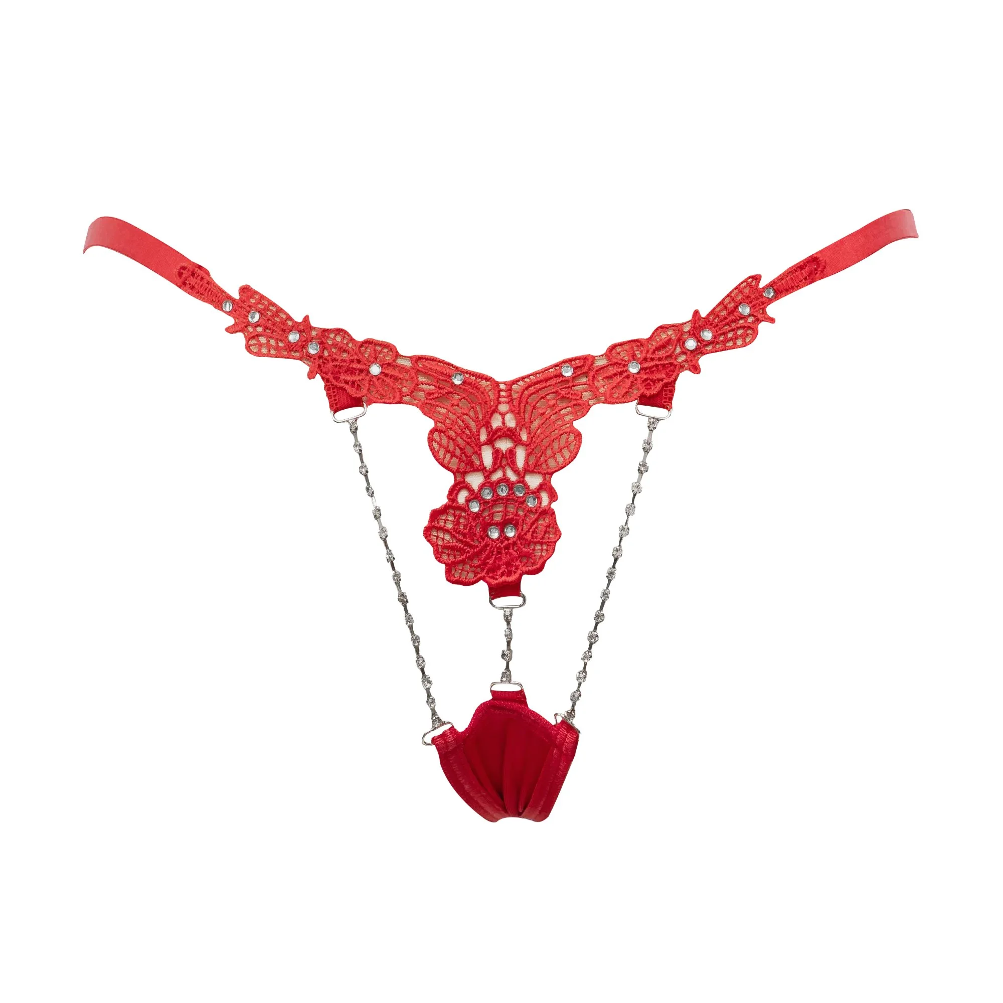 Thong with Rhinestones - One Size - Red