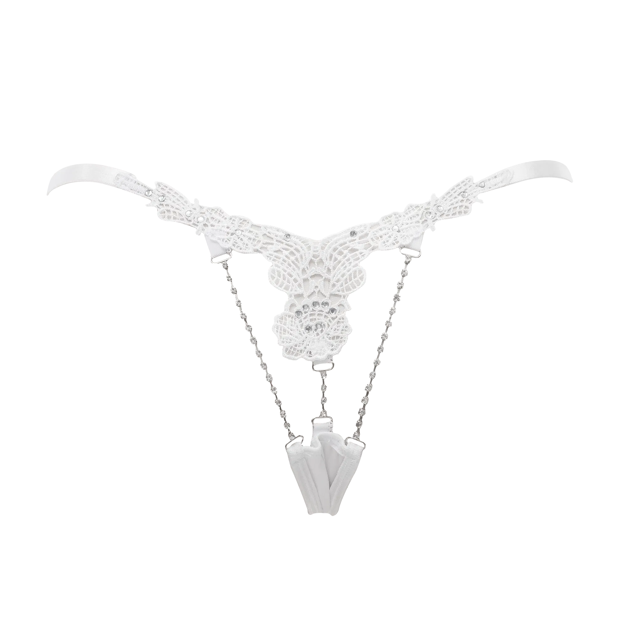 Thong with Rhinestones - One Size - White