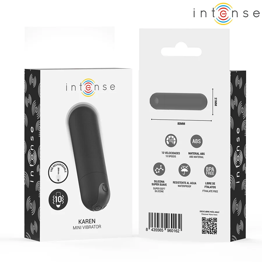 Μίνι δονητής INTENSE - KAREN MINI RECHARGEABLE VIBRATING BULLET BLACK