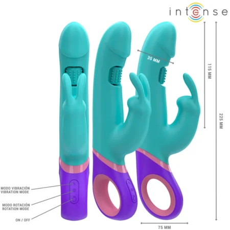Διπλός δονητής INTENSE - MONICA RABBIT VIBRATOR WITH ROTATING G-SPOT STIMULATOR BLUE
