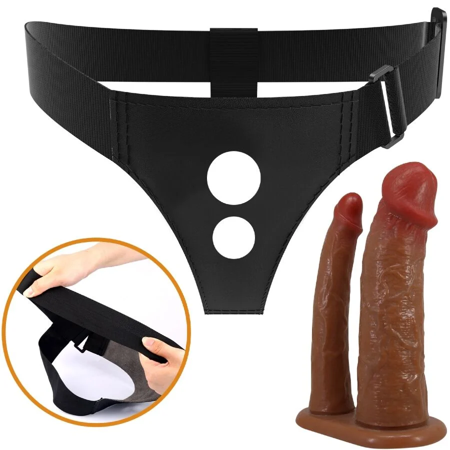 Ζώνη strapon με διπλό dildo PRETTY LOVE - KEAVEN HARNESS BRIEFS UNIVERSAL & COMFORTABLE DOUBLE DILDO