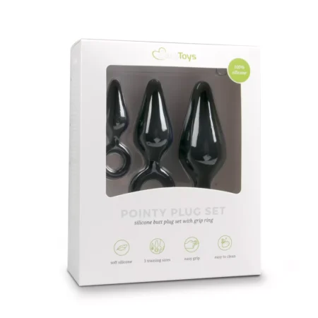 Σετ 3 πρωκτικών σφηνών Black Buttplugs With Pull Ring - Set - Easytoys Anal Collection