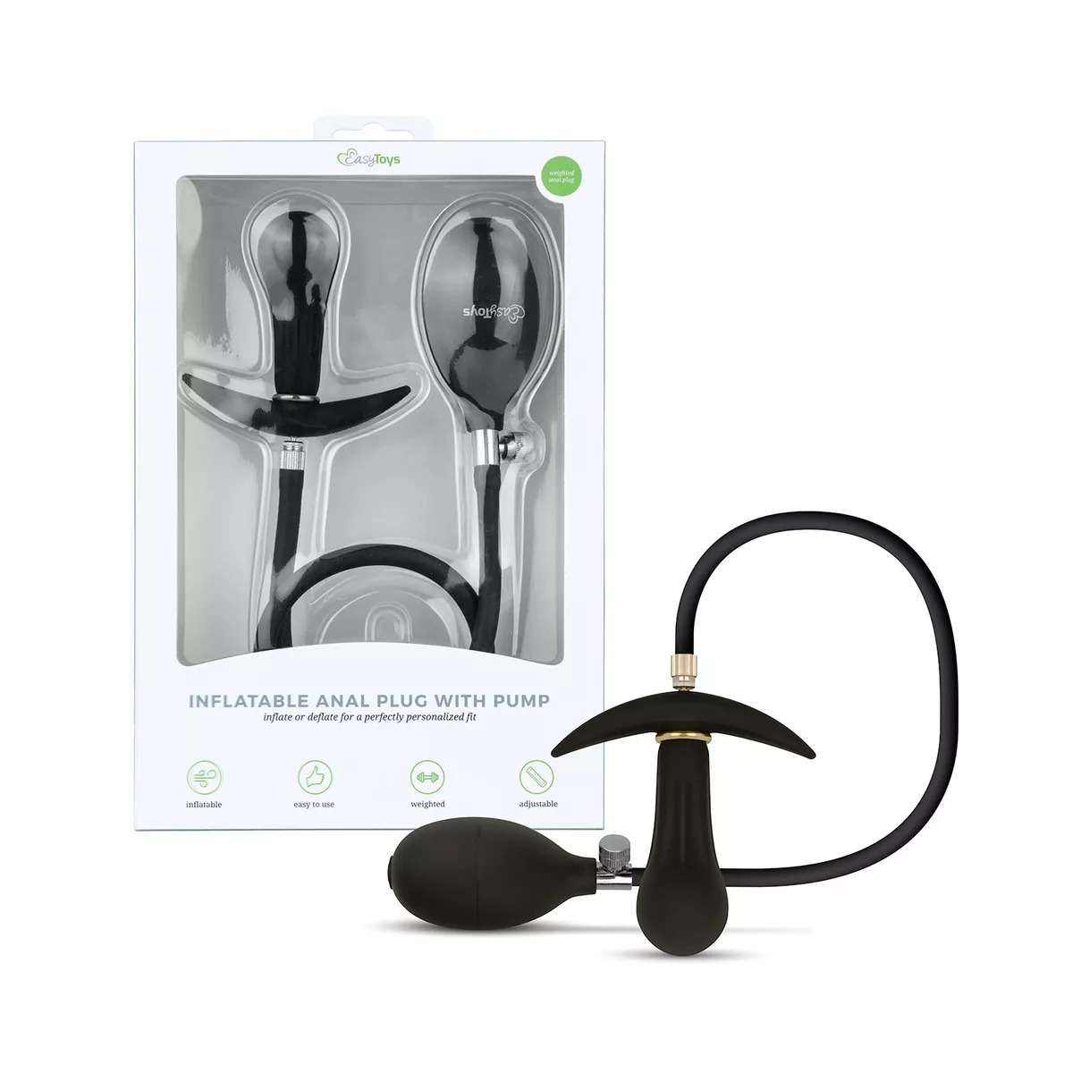 Φουσκωτή πρωκτική σφήνα Inflatable Butt Plug with Pump 8 cm - Black - Easytoys Anal Collection