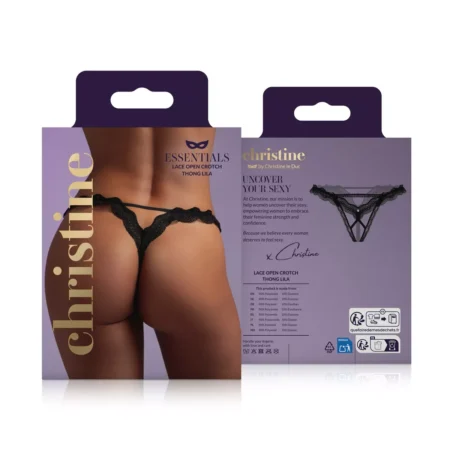 Στρινγκ με ανοιχτό καβάλο Christine - Lace Open Crotch Thong Lila - Black