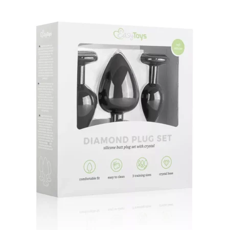 Σετ με 3 πρωκτικές σφήνες Silicone Buttplug Set with Diamond - Black - Easytoys Anal Collection